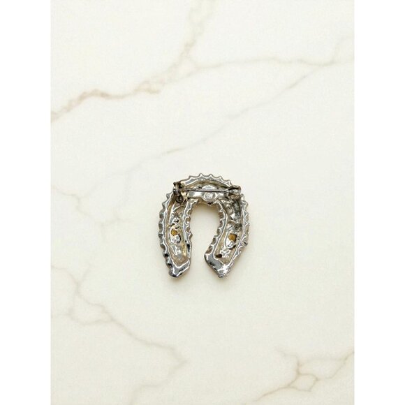 Horseshoe Shaped Brooch or Pin Adorned with blue Gemstones - Picture 3 of 3